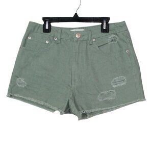 Forever 21 womens jean shorts size 28 green distressed cut off high rise cotton